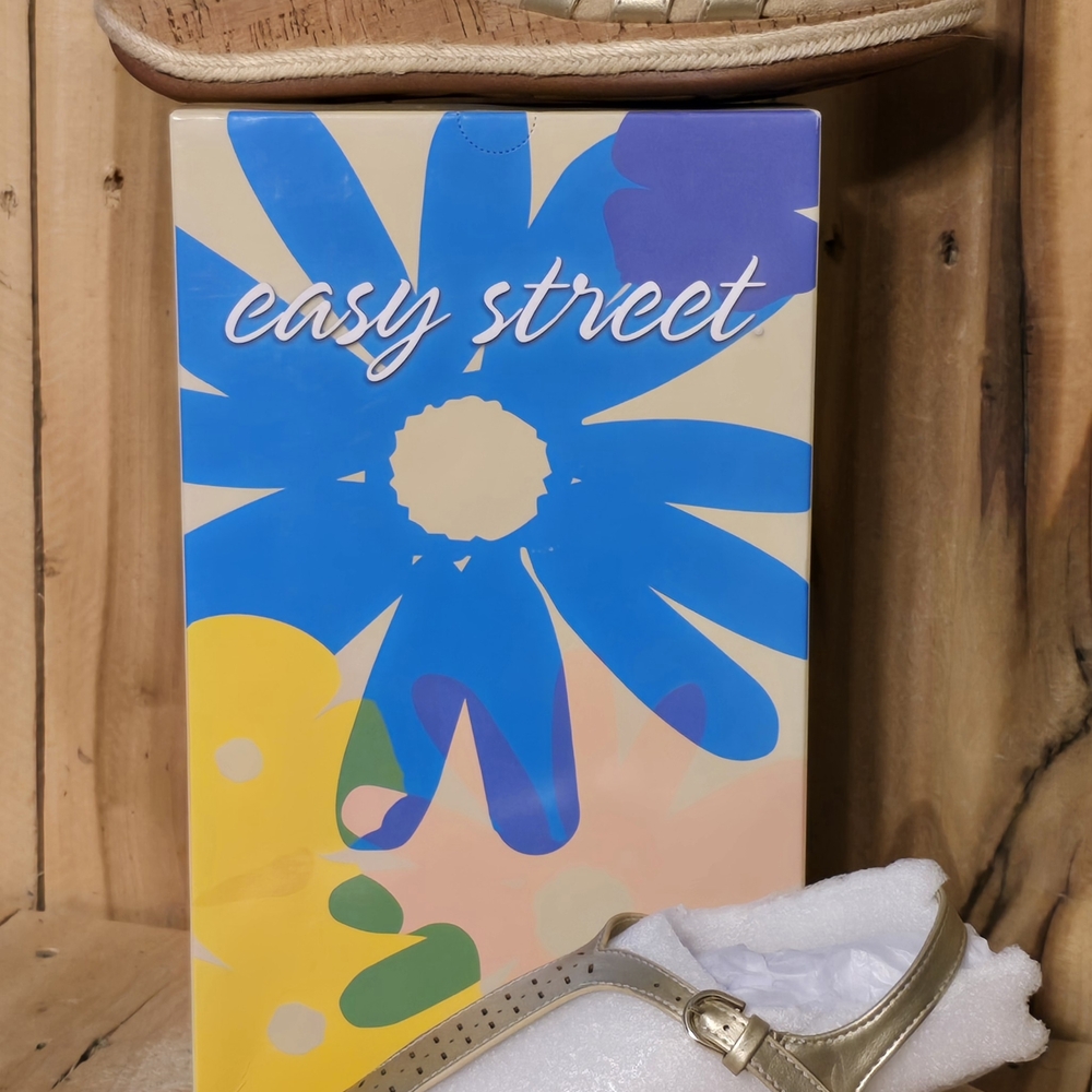 EASY STREET Womens 9.5 N Narrow Lightweight Frost Gold Comfort Wedge Sandals NIB